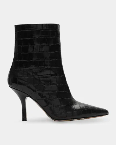 Burberry Dame 90mm Crocodile-embossed-leather Ankle Boots In Black