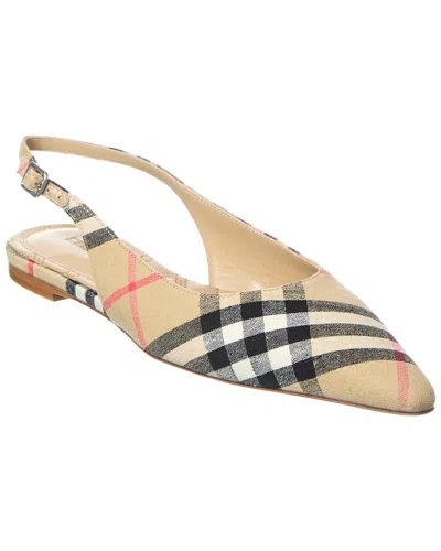 Burberry Dame Check Linen Slingback Flat In Brown