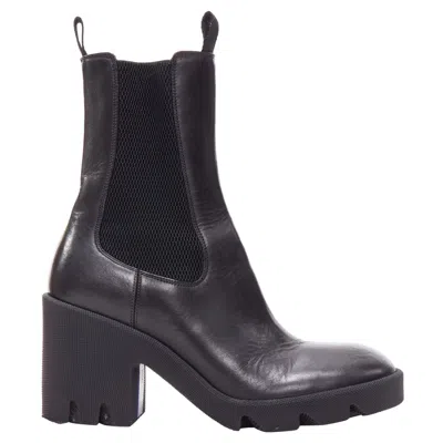 Pre-owned Burberry Daniel Lee Stride 85 Black Leather Chunky Heel Boots Eu39
