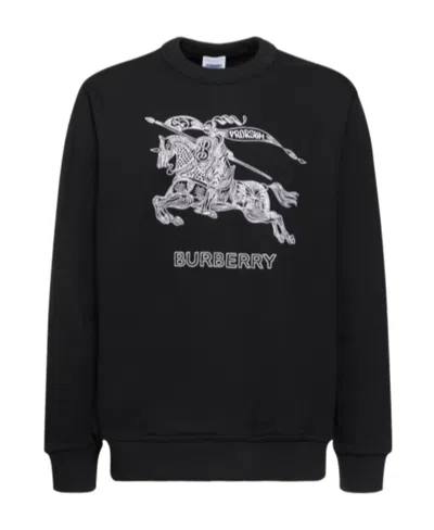 Burberry Cotton Sweater With Ekd Embroidery In Black