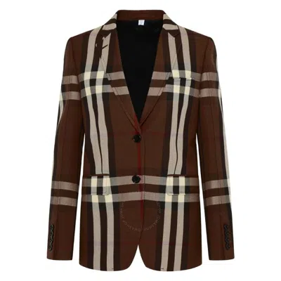 Burberry Dark Birch Brow Giant Check Blazer Jacket In Brown