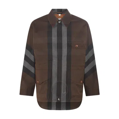 Burberry Dark Birch Brown Check Cotton Blend Field Jacket