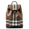 BURBERRY BURBERRY DARK BIRCH BROWN DARK CHECK AND LEATHER BACKPACK