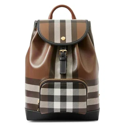 Burberry Dark Birch Brown Dark Check And Leather Backpack