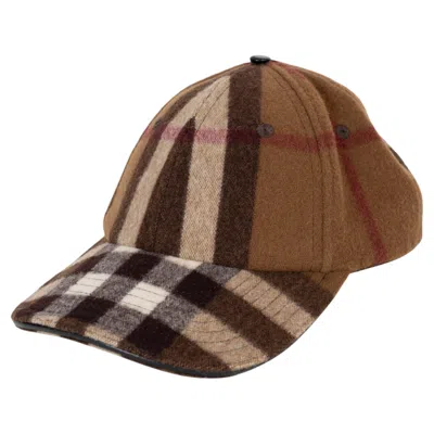 Pre-owned Burberry Dark Birch Brown Wool 2022 Check Baseball Cap Hat M