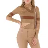 Burberry Dark Biscuit Flag Intarsia Long Sleeve Stretch Jersey Bodysuit