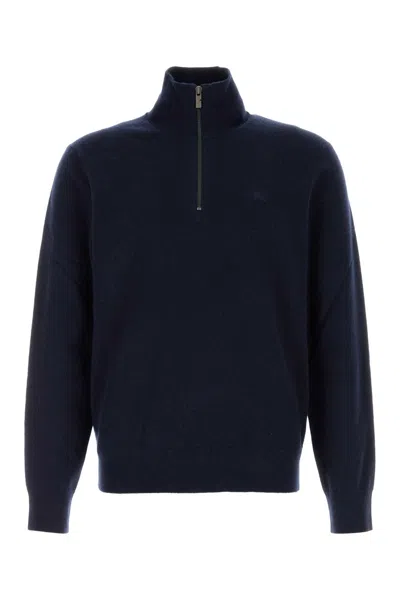 Burberry Dark Blu Stretch Cashmere Blend Sweater In Blue