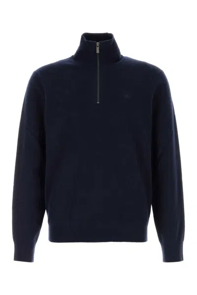 Burberry Dark Blu Stretch Cashmere Blend Sweater In Multi