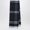 Burberry Dark Blue Cashmere Scarf With Check Pattern Men In Blue