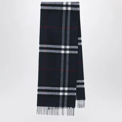 BURBERRY BURBERRY DARK BLUE CASHMERE SCARF WITH CHECK PATTERN