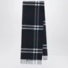 Burberry Dark Blue Cashmere Scarf With Check Pattern Men In Blue