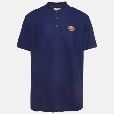 Pre-owned Burberry Dark Blue Embroidered Cotton Pique Polo T-shirt Xxl