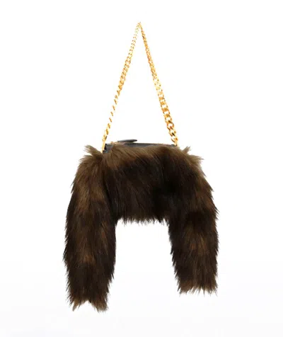 Burberry Dark Brown Ladies Faux Fur Olympia Bag