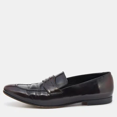 Pre-owned Burberry Dark Brown Leather Bedmont Slip On Loafer Size 39.5