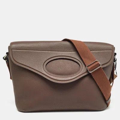 Pre-owned Burberry Dark Brown Leather Large Pocket Messenger Bag