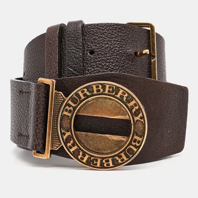 Pre-owned Burberry Dark Brown Leather Round Clasp Buckle Belt 90cm