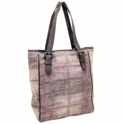 Pre-owned Burberry Dark Brown Purple Brown Straw Leather Handbag Tote Bag ()