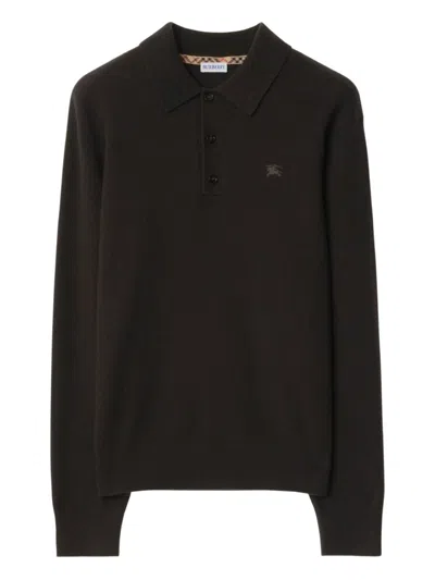 BURBERRY BURBERRY DARK BROWN STRETCH CASHMERE BLEND POLO SHIRT