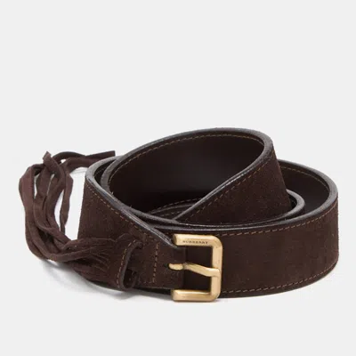 Pre-owned Burberry Dark Brown Suede Tassel Waist Buckle Belt 100cm