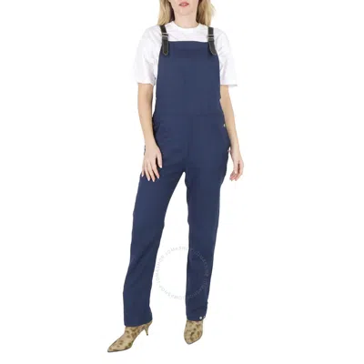 Burberry Dark Canvas Blue Leather-trim Denim Dungarees