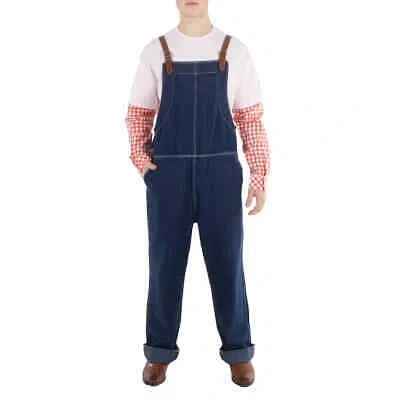 Pre-owned Burberry Dark Canvas Blue Leather-trim Denim Dungarees, Brand Size 46 (us Size In Multicolor