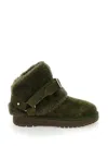 Burberry Snug Green Ankle Boots With Strap In Suede And Shearling In Green