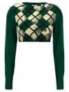 Burberry Check Cotton Knit Long Sleeve Sweater In Dark Green