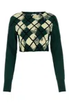 Burberry Check Cotton Knit Long Sleeve Sweater In Dark Green