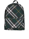 Burberry Check Pattern Shield Backpack With Front Zip In Green