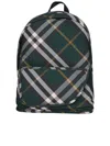 Burberry Check Pattern Shield Backpack With Front Zip In Green