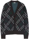 Burberry Checked V-neck Buttoned Cardigan In Dark Green