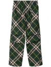 Burberry Men's Check Pattern Trousers With Elastic Waist And Drawstring In Green