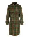 Burberry Vintage Effect Checked Trench Coat With Belt In Green