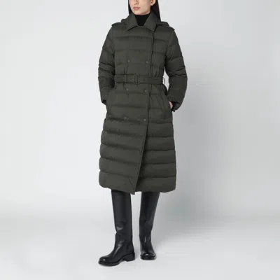 Burberry Dark Green Double-breasted Padded Coat With Belt