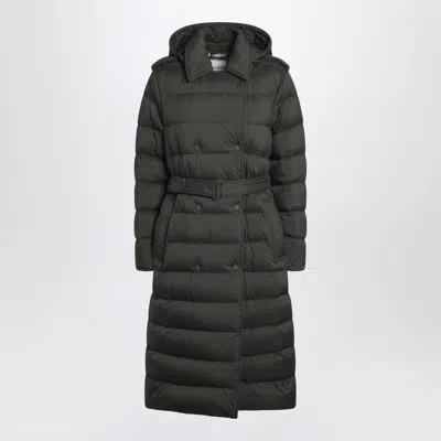 Burberry Dark Green Double-breasted Padded Coat With Belt In Black
