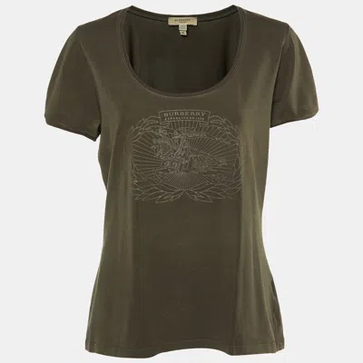 Pre-owned Burberry Dark Green Logo Embossed Cotton Knit T-shirt Xl