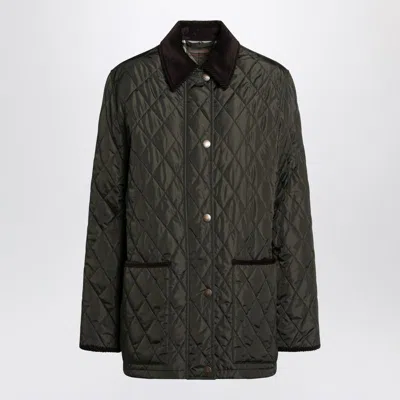 Burberry Dark Green Quilted Country Jacket In Black