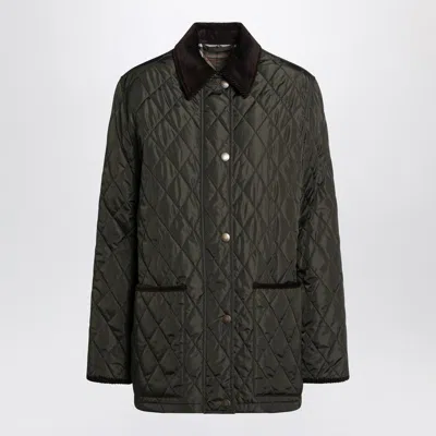 Burberry Quilted Country Jacket Corduroy Collar In Green