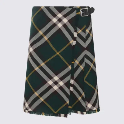 Burberry Dark Green Wool Skirt In Ivy Ip Check