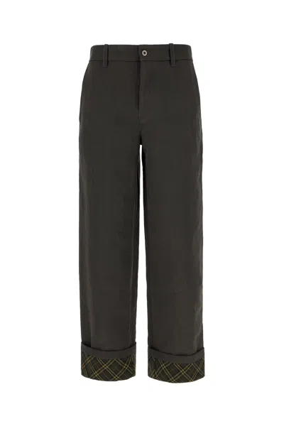 Burberry Dark Grey Cotton Pants In Brown