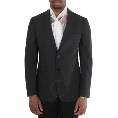 Burberry Dark Grey Melange Pocket Detail Stretch Wool Tailored Jacket In Black