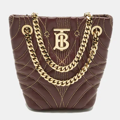 Pre-owned Burberry Dark Maroon Quilted Leather Mini Lola Bucket Bag In Burgundy