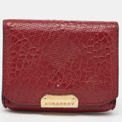Pre-owned Burberry Dark Red Textured Leather Business Card Holder
