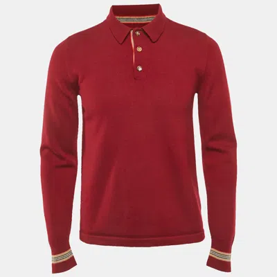 Pre-owned Burberry Dark Red Wool Knit Long Sleeve Polo T-shirt Xs