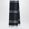 Burberry Dark Blue Cashmere Scarf With Check Pattern Men In Blue