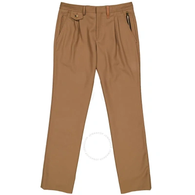 Burberry Dark Walnut Wool Twill Zip Detail Pleated Trousers