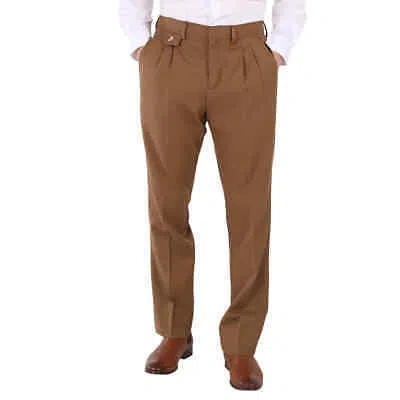 Pre-owned Burberry Dark Walnut Wool Twill Zip Detail Pleated Trousers In Check Description