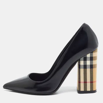 Pre-owned Burberry Dashwood Size 35 Black Leather Block Heel Pumps