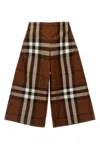 Burberry Check Print Cotton Wide Pants In Brown