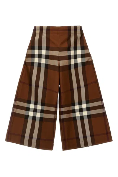 Burberry Check Print Cotton Wide Pants In Brown